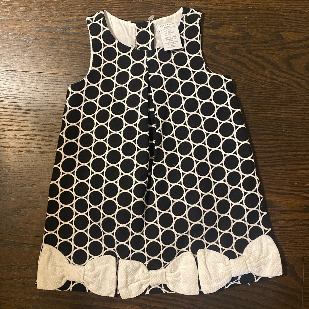 Tahari Baby Black White Dress Toddler Baby bows 12-18 months